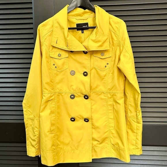 Hurley Bright Yellow Windbreaker Jacket, Double Breasted, Size Small - Picture 1 of 14
